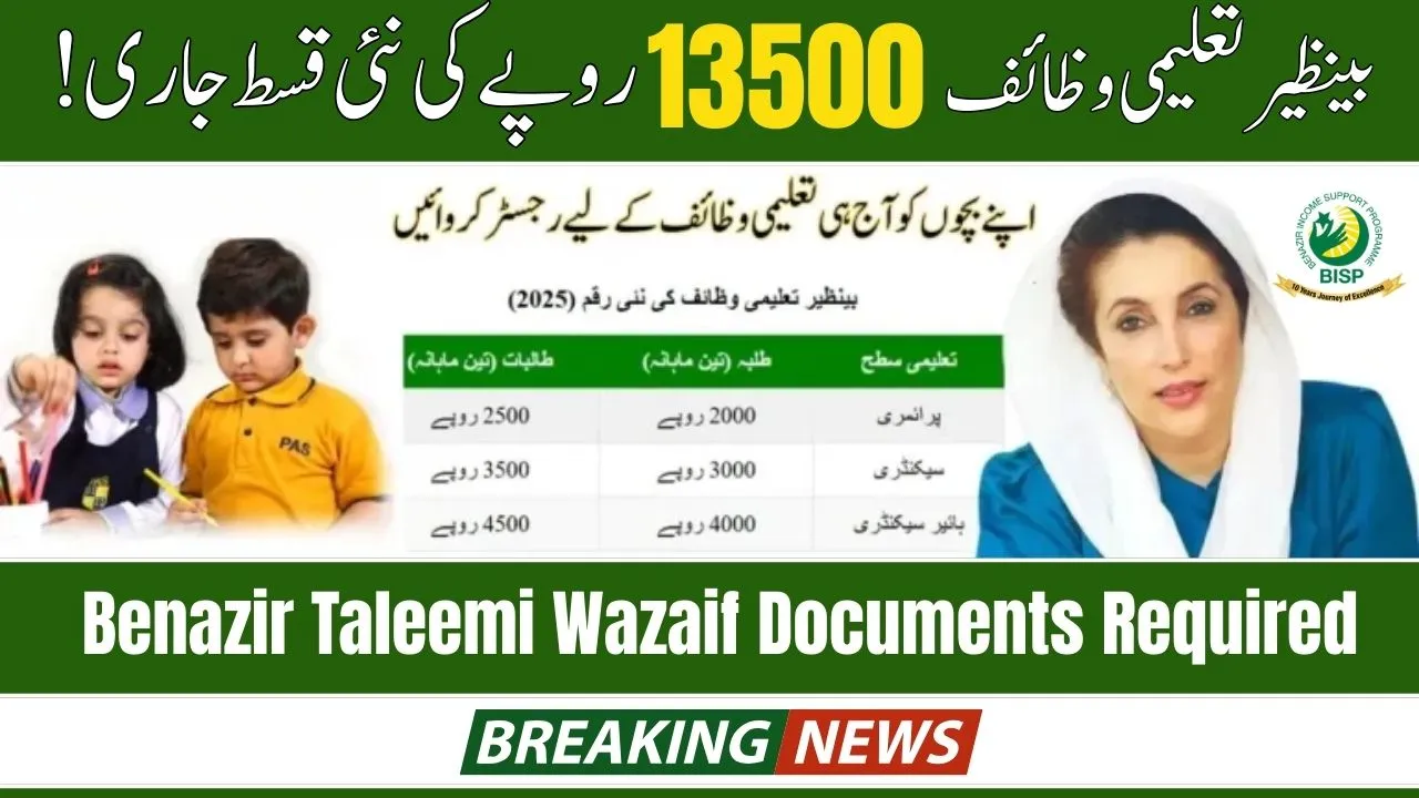 Benazir Taleemi Wazaif 4500 Payment 2025 Documents Required